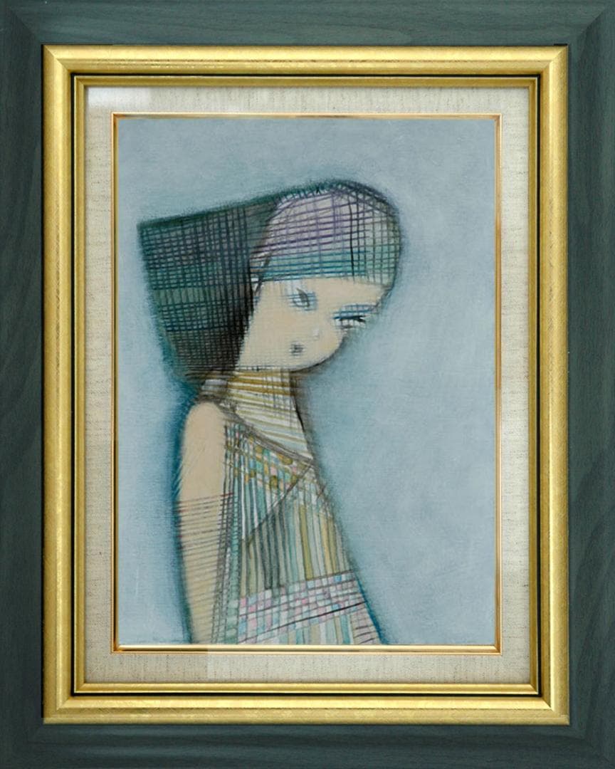 油絵 菅家令子 絵 絵画 インテリア 額付(黒) F4-071312 人物 女性