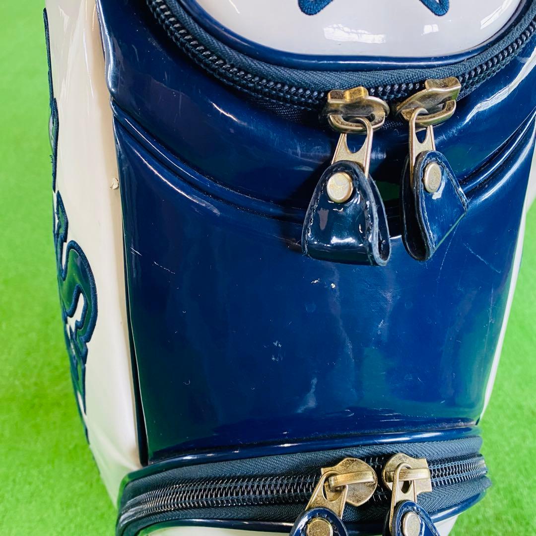 【人気＊定番 】PEARLY GATES　エナメルキャディバッグ　ロゴ　紺×白