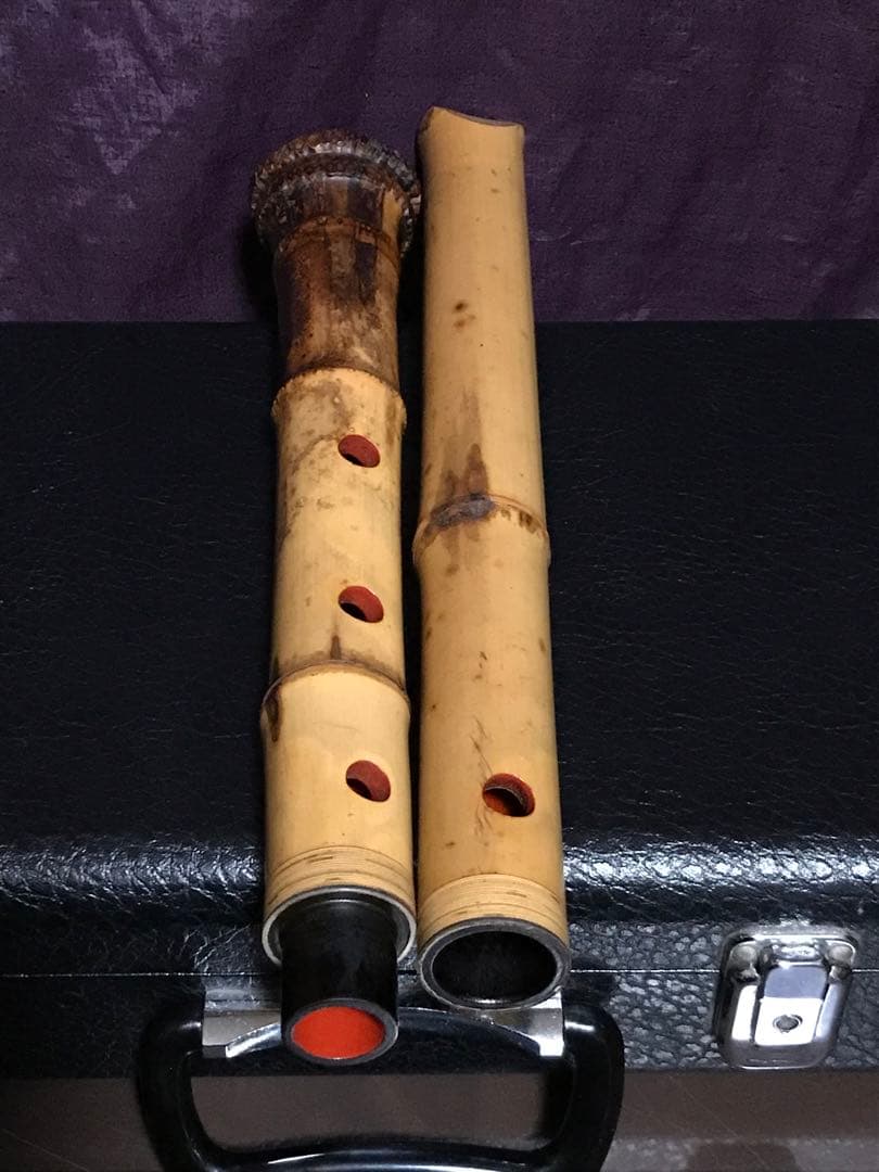 ⭐️都山流尺八　真山銘2印　銀縁唄口　長さー約61.5センチ　2尺管　古い尺八