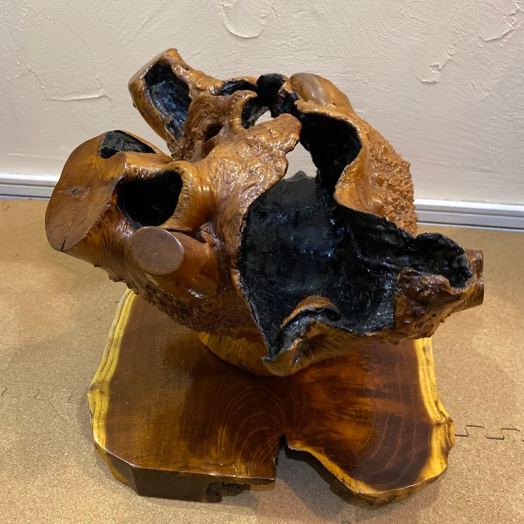 特上　桑の木の置物と置物台　木工　工芸品　ハンドメイド