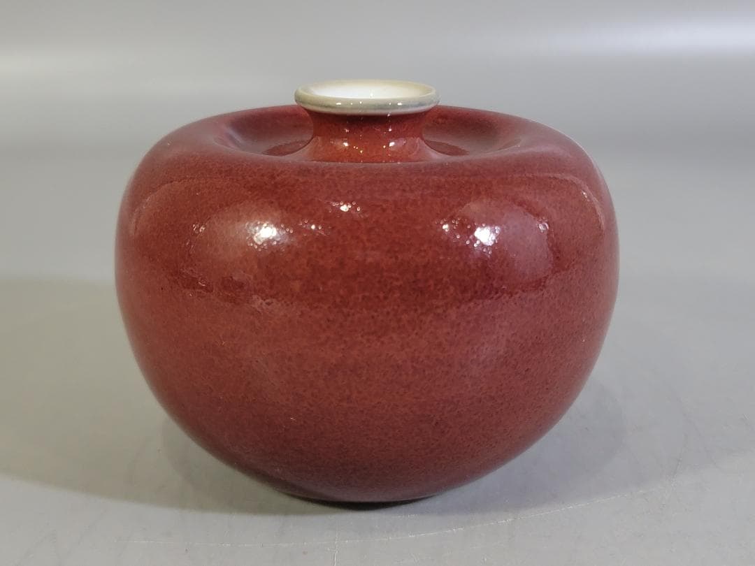清時代 康熙年製 豆紅釉苹果尊・時代物・古陶磁・古賞物・旧家買出品