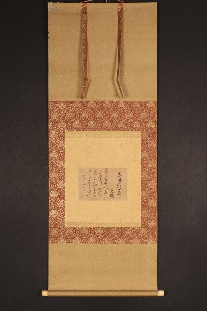 ♪新発見♪◆『徳川光圀』和歌「忘咲の桜花」掛軸 三つ葉葵紋 水戸光圀 水戸黄門◆