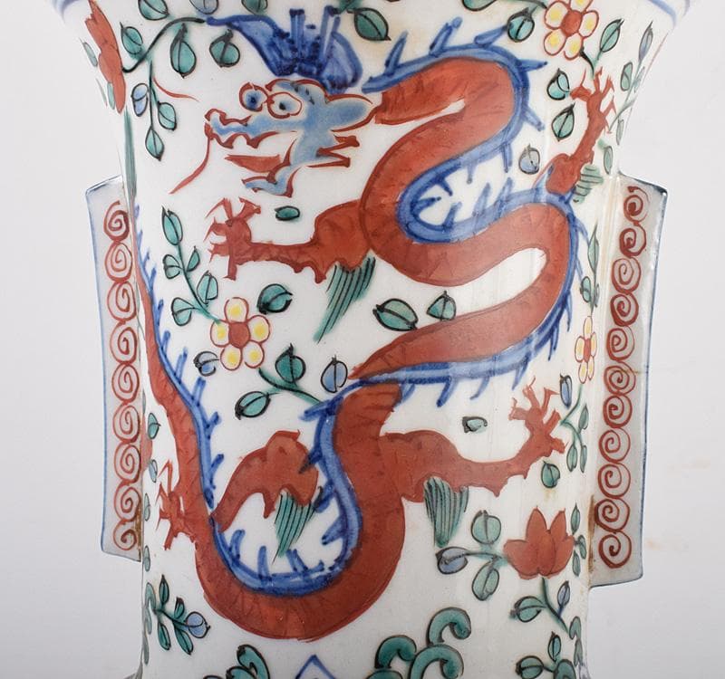 中国　大明萬暦年製　五彩　雲龍鳳凰文瓶　C　3931C