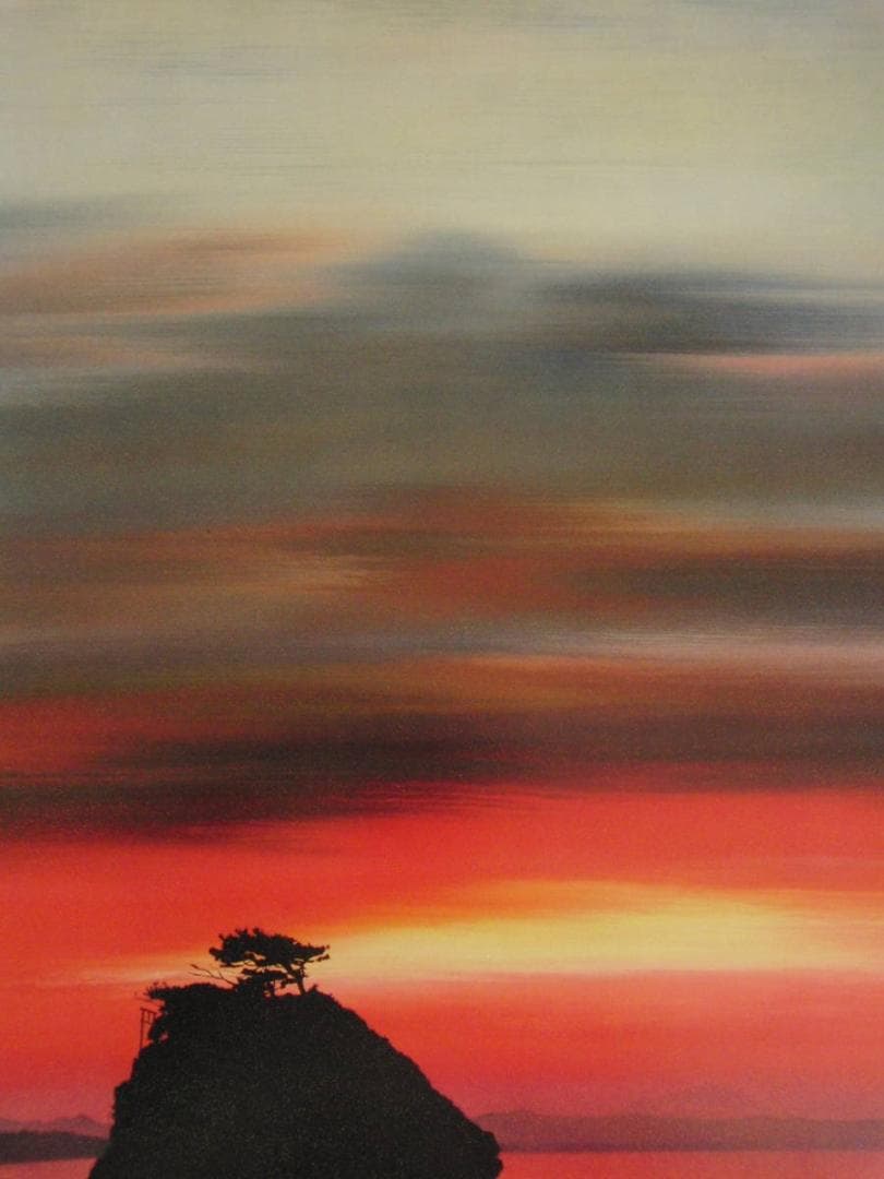 鎮西直秀、【光彩の譜　稲佐の浜図】、希少な額装用画集より、新品額装付