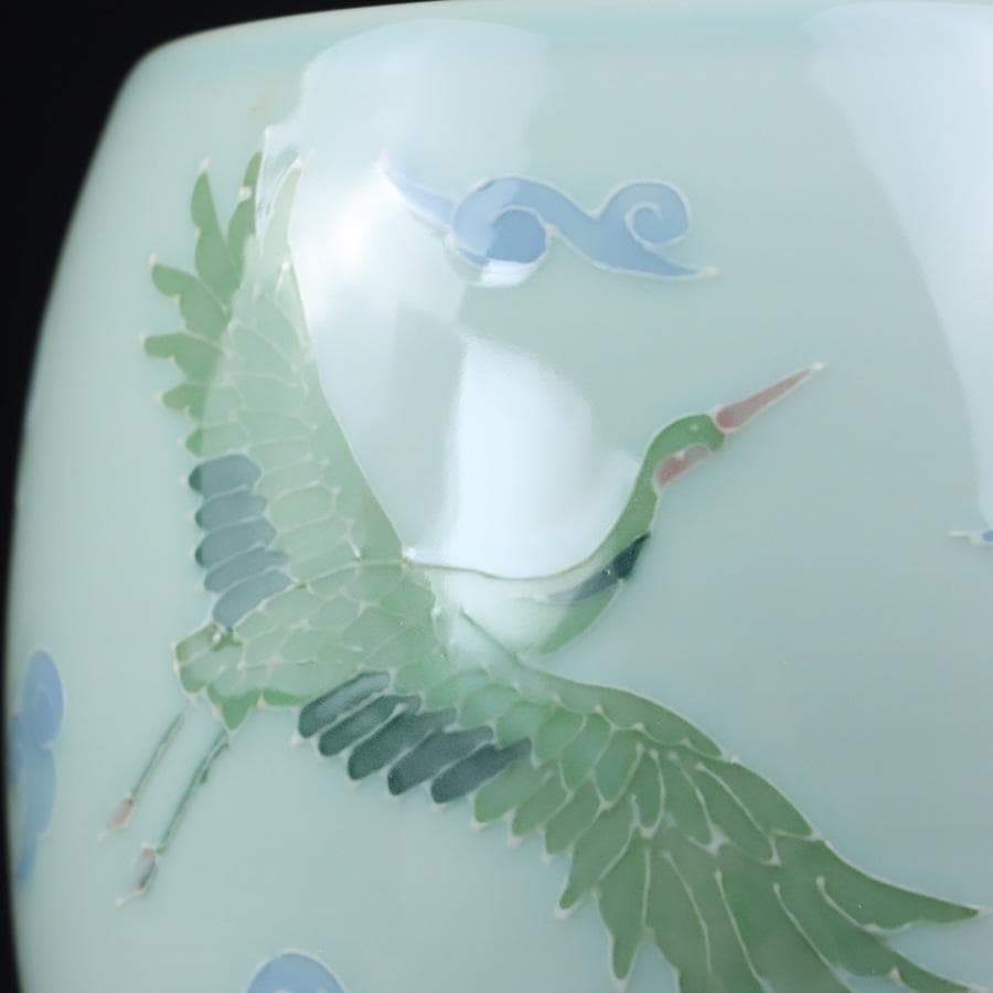 Y3122-29 茶道具 砥部焼 陶詩窯 山下勇 造 鶴文水指 共箱　　さ