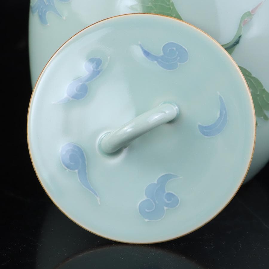 Y3122-29 茶道具 砥部焼 陶詩窯 山下勇 造 鶴文水指 共箱　　さ