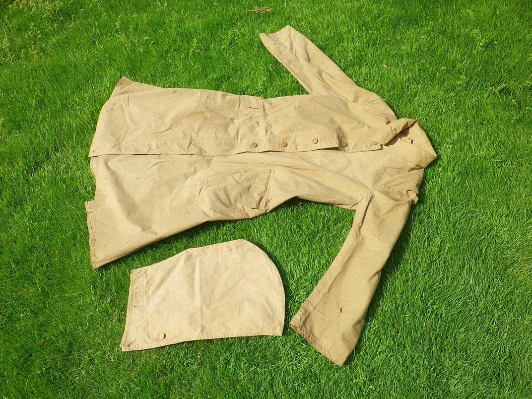 旧日本陸軍　軍服　三式雨衣　大号　フード付き　当時物　【管番346】