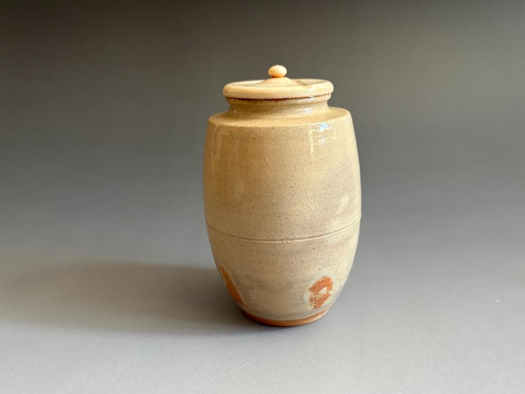 松林豊斎　朝日焼　鹿背肩衝茶入　眼鏡仕服　茶道具