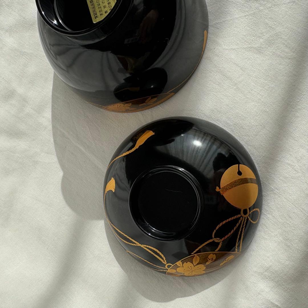 【新品未使用】会津塗 乙造作 漆器 金彩 蒔絵 桜鈴紋 お吸物椀 5客 共箱