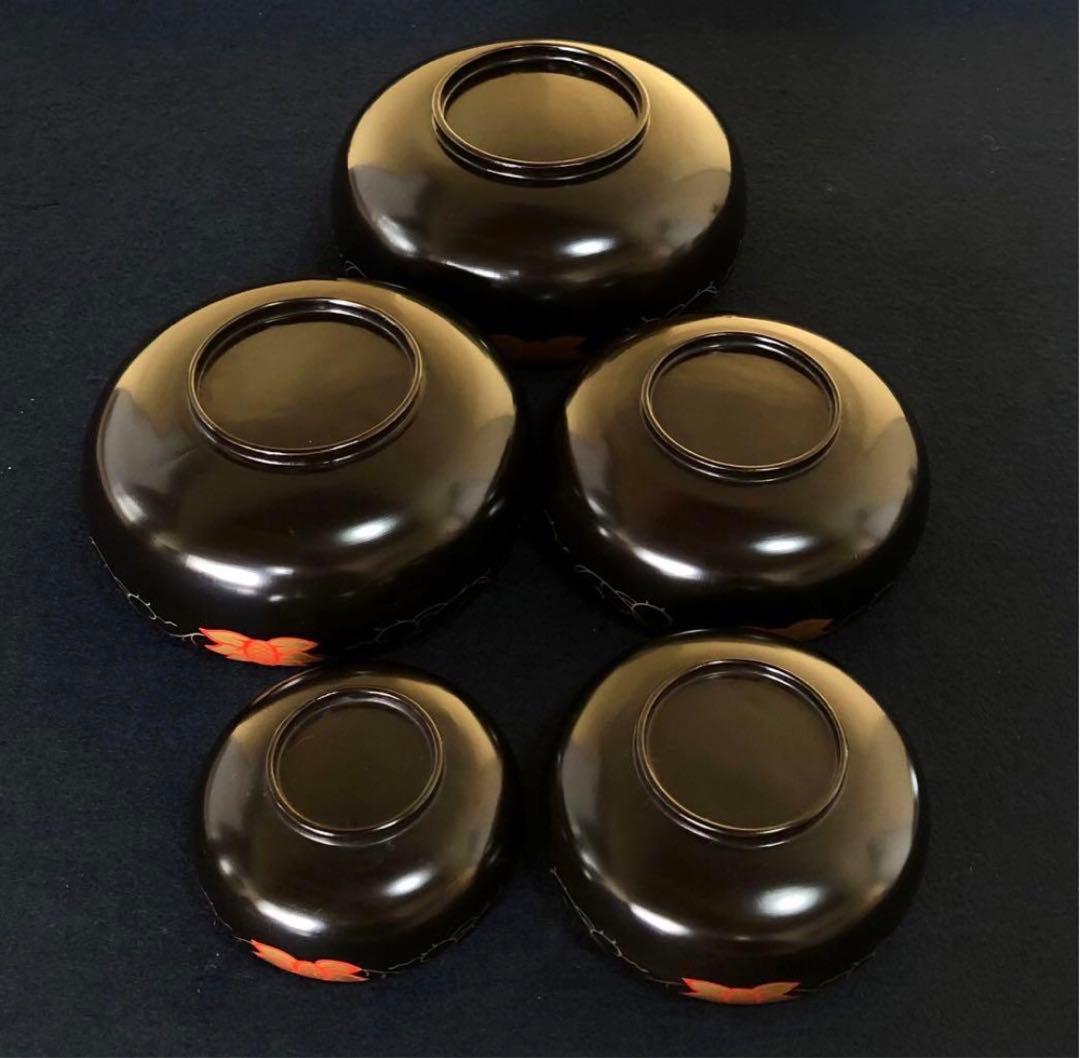 《R》輪島塗 会席五ツ揃小鉢5客 蒔絵付 木製漆器　251007あ7