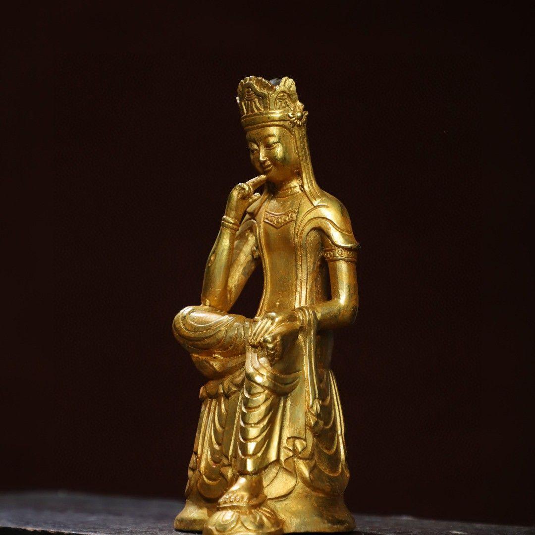 仏教美術 仏像 宝冠自在思惟菩薩像仏堂 家内 供養 銅製 彫刻 置物 開運 風水