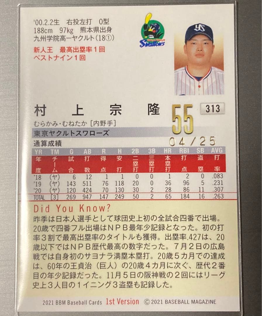 BBM 2021 1st 村上宗隆氏　赤箔　04/25