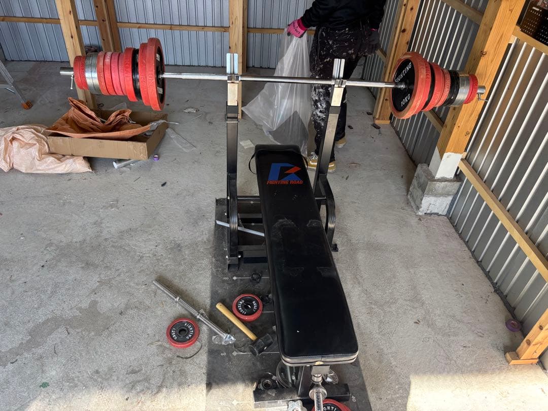トレーニングベンチ バーベル・プレート付き 105kg
