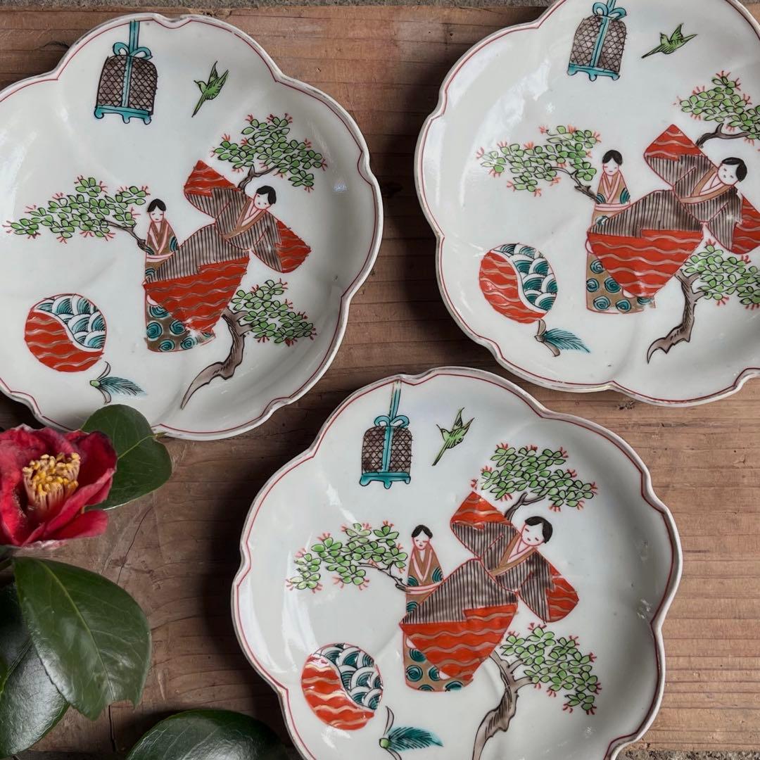 骨董　古伊万里　立雛　5寸皿　5客組