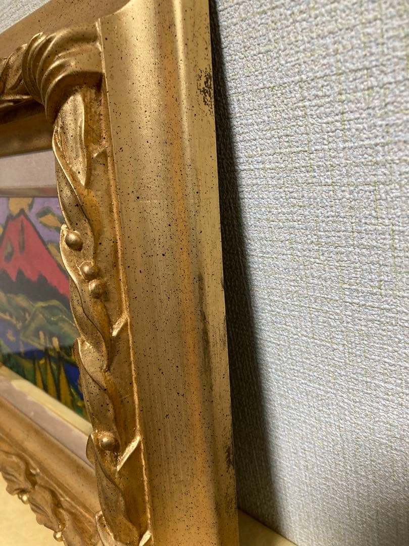 【真作保証】田崎広助「朱富士」油彩0号 直筆サイン 裏書き 鑑定書有り 赤富士