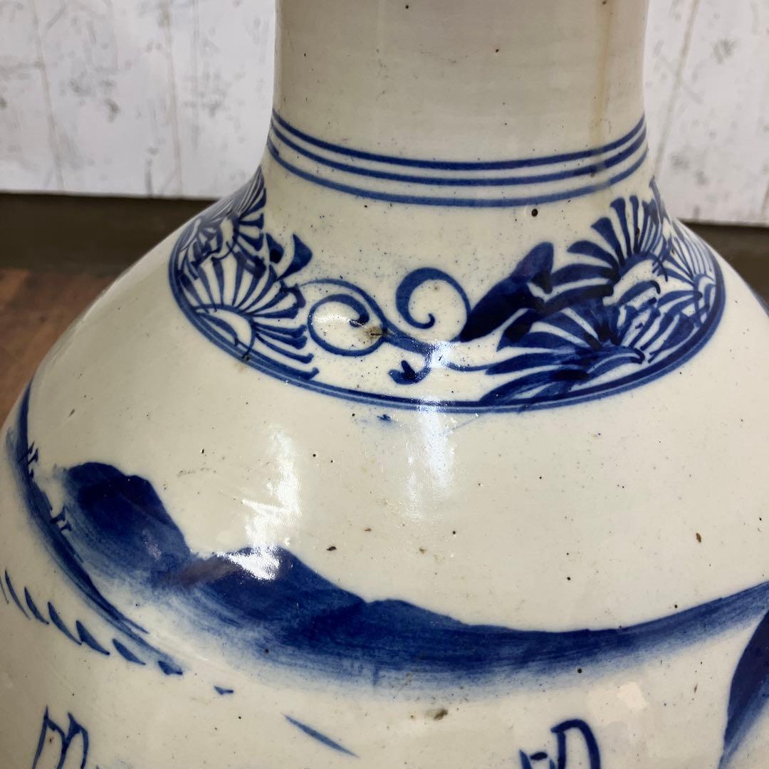 C-5 昭和レトロ 特大 染付 山水画 飾り壺 花瓶 骨董 古美術 インテリア