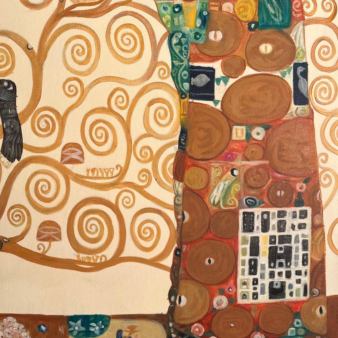 ★秀作★ 手書き油絵 クリムト 生命の木 肉筆絵画 インテリア 油彩画