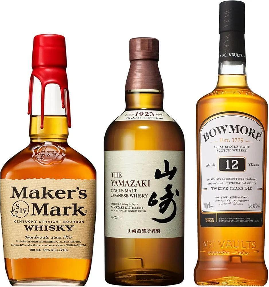 山崎・ボウモア12年・メーカーズマーク セット ウイスキー 700ml×3本