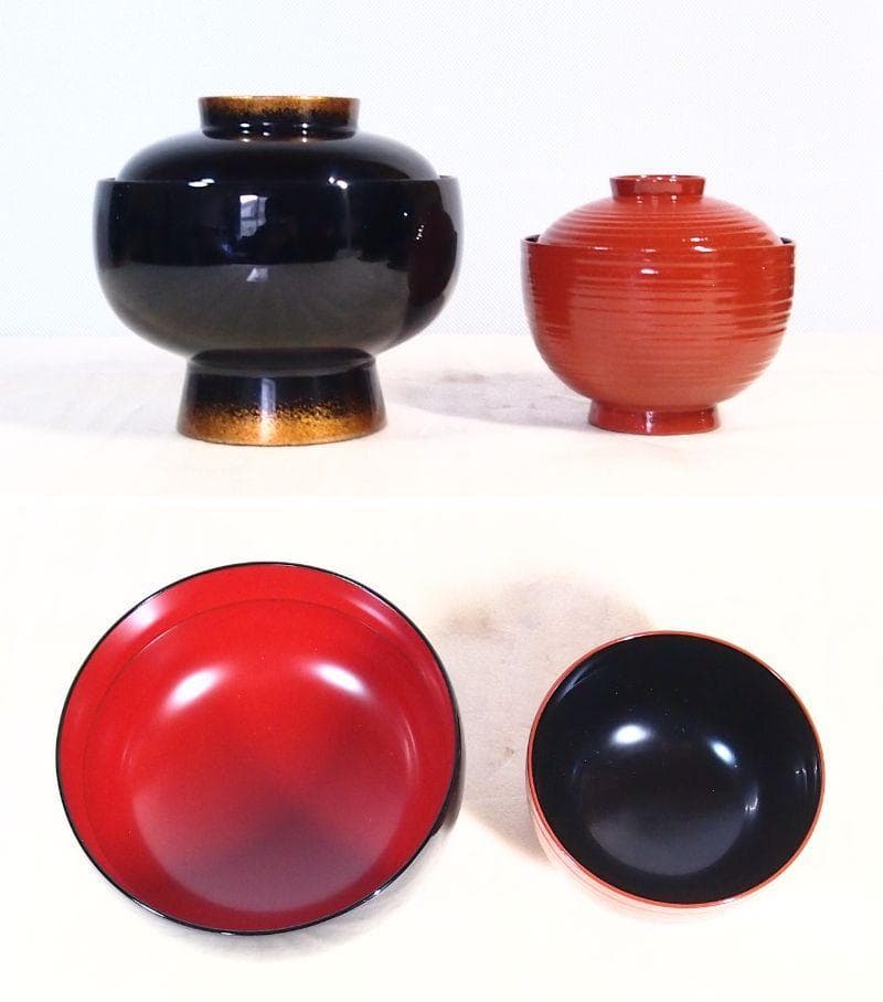 【高級・未使用】輪島塗 大向高洲堂 竹林祐行 縁梨地 煮物椀 5客 雑煮椀/大椀