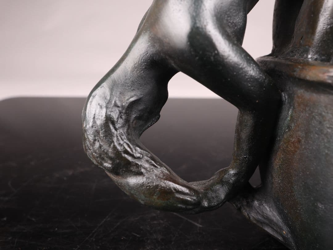 A126 銅製 【ブロンズ】 裸少女 置物 小物入 高13㎝ 幅22㎝ 箱付【＃