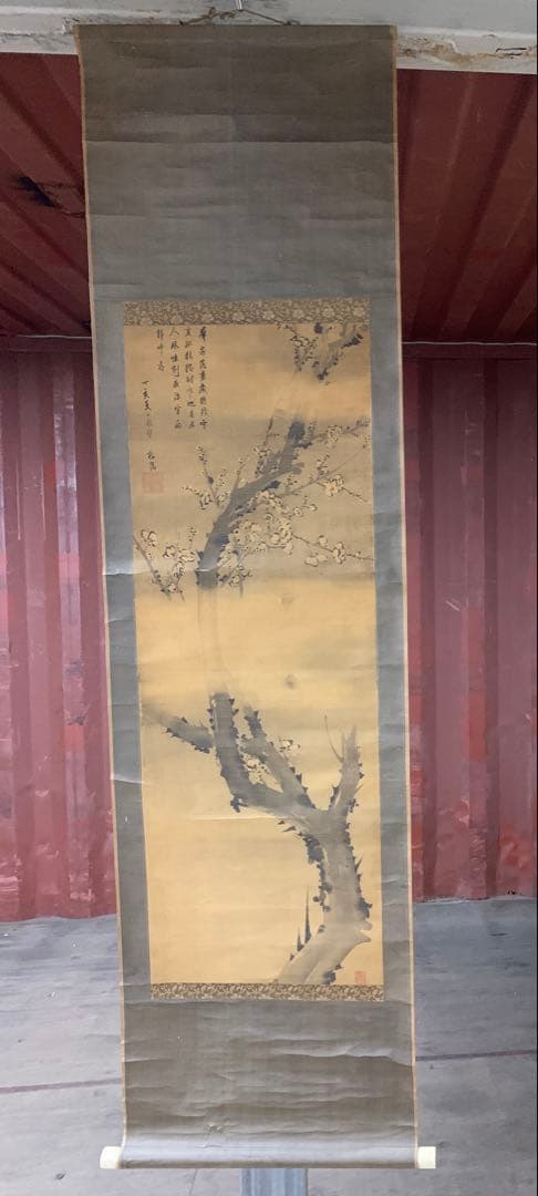 『X6346』沢梅隝 水墨梅画讃 絹本 澤三石 安永元年生まれ 掛軸