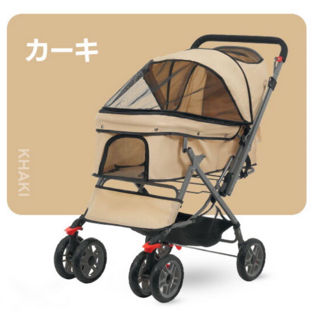 新品　ペットカート　多機能　ペット用品　犬用品　4輪　ドッグカート　カーキ