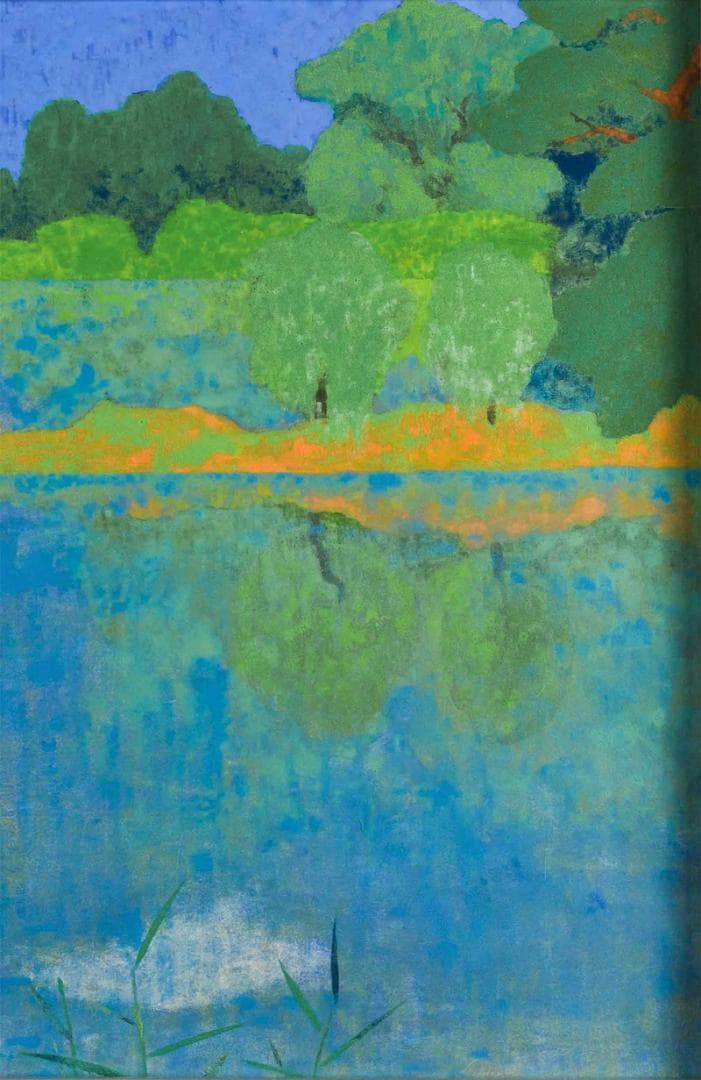 高山辰雄　岩絵具　肉筆『夏日』サイン(印譜)　共シール　P12号　額装　b327