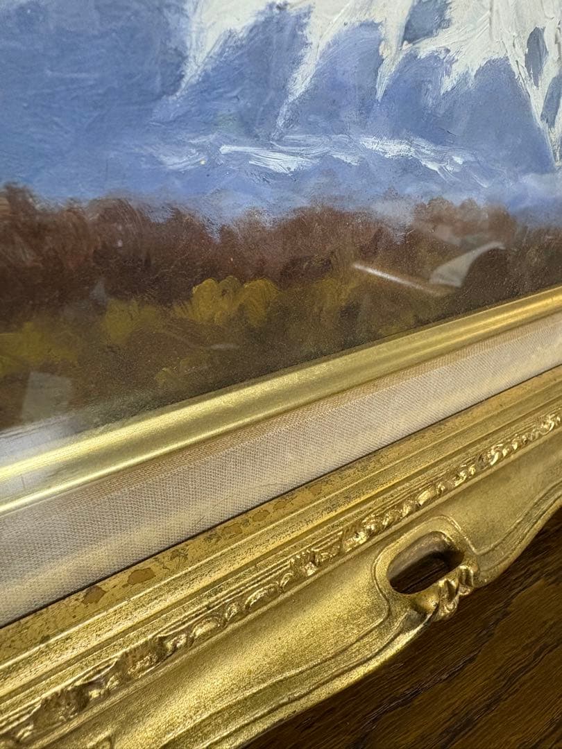 小渓住久　油彩画「富士快晴 忍野にて」真作　額付き