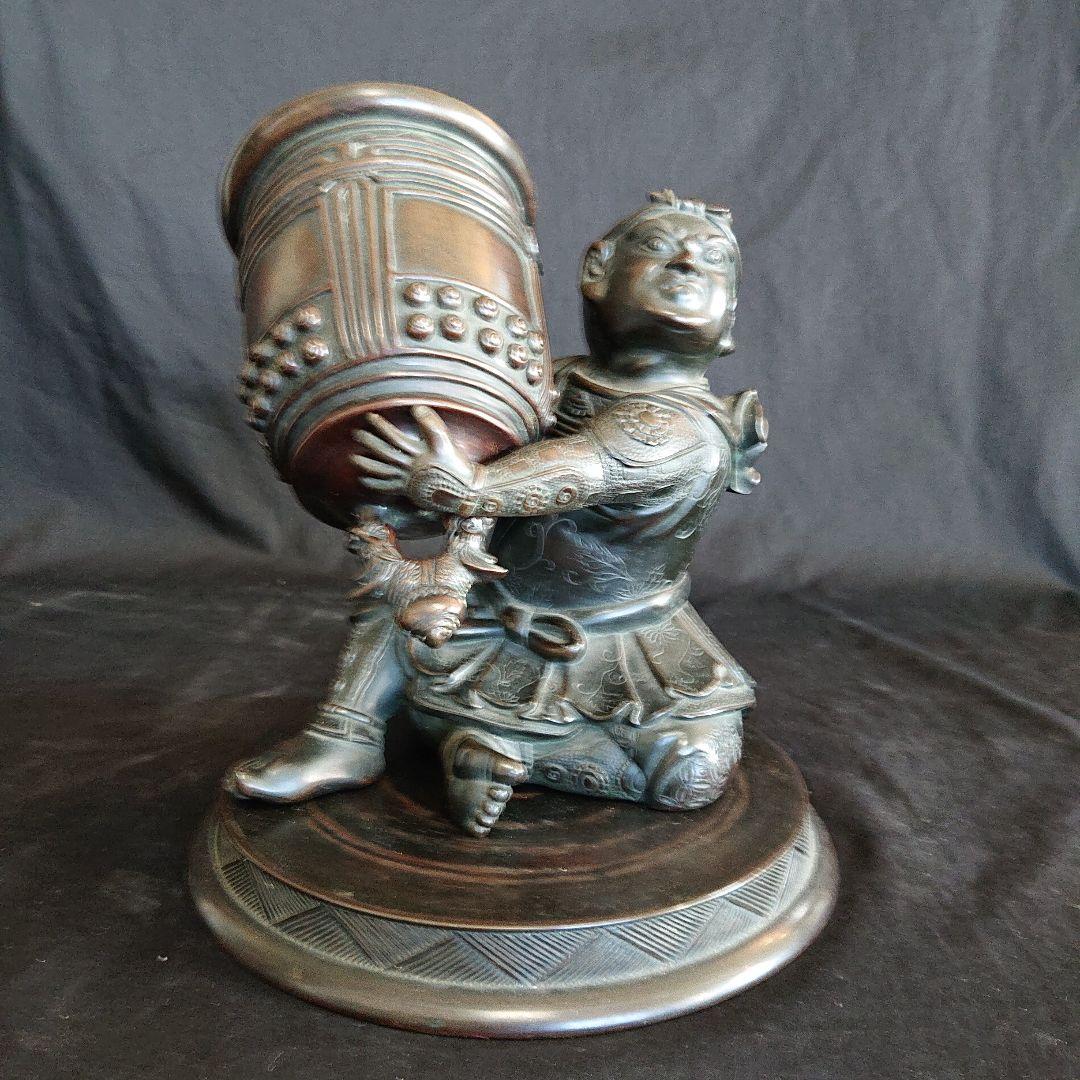 銅器武者大釣鐘置物 骨董 アンティーク コレクション インテリア 在銘アリ