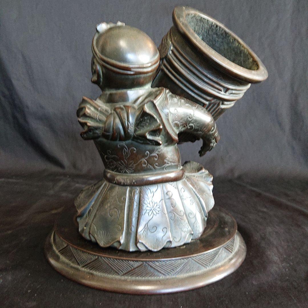 銅器武者大釣鐘置物 骨董 アンティーク コレクション インテリア 在銘アリ