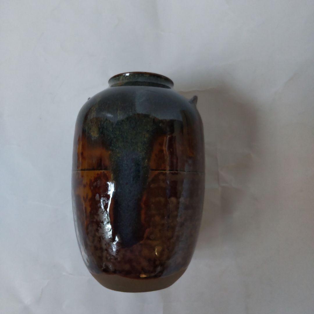 高取焼 亀井楽山 作 耳付茶入 仕覆 定家緞子 茶道具 共箱 茶入 新品 未使用