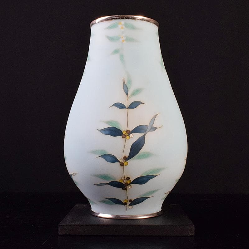 七宝焼　田村七宝工芸　田村幸夫作　草文　花瓶　台付　共箱　M　R7764B