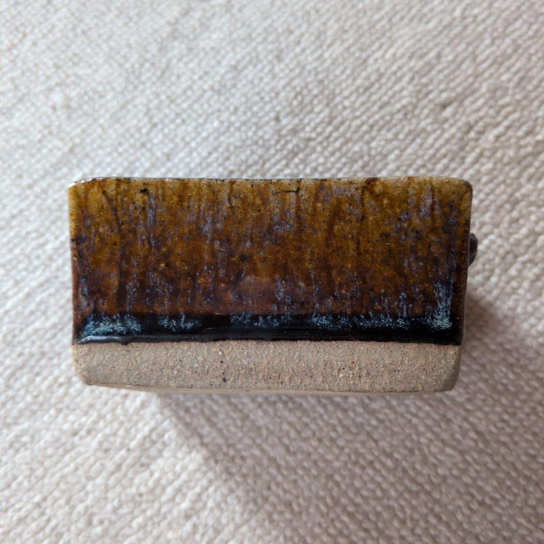 【美品】長方形 陶器 茶色と青のグラデーション　工芸品　陶芸　植木鉢　豆盆栽