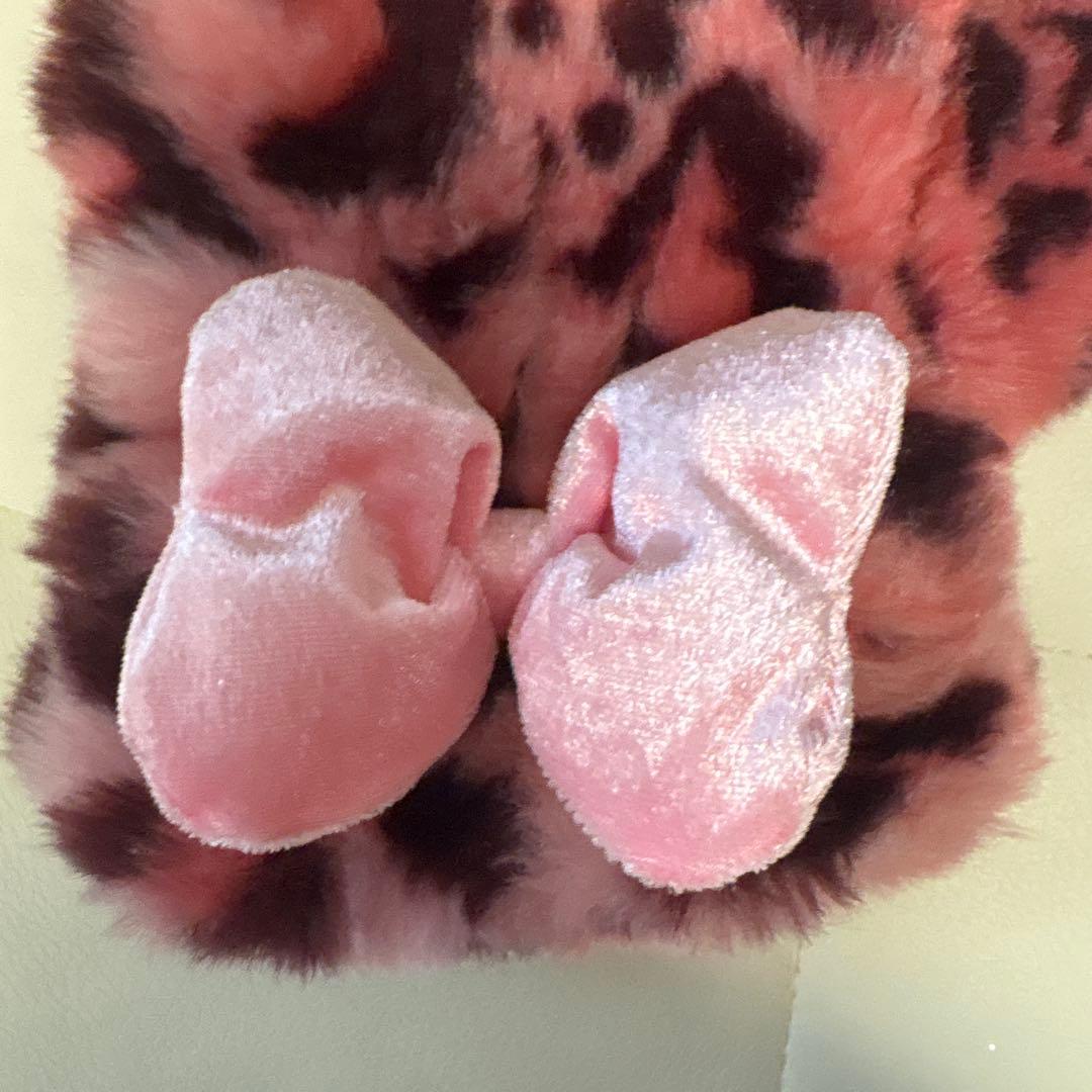 ミニーマウス風ヒョウ柄ファー帽子