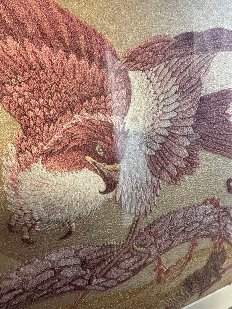 値下げしました！ 日本画 鷹の絵 赤紫色額装済み