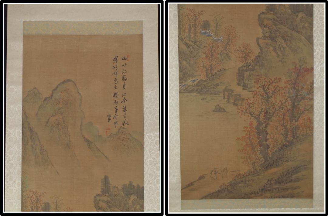 時代の掛軸　山水図肉筆保証　蔵整理不用品処理6　日本　中国X1048C15-1