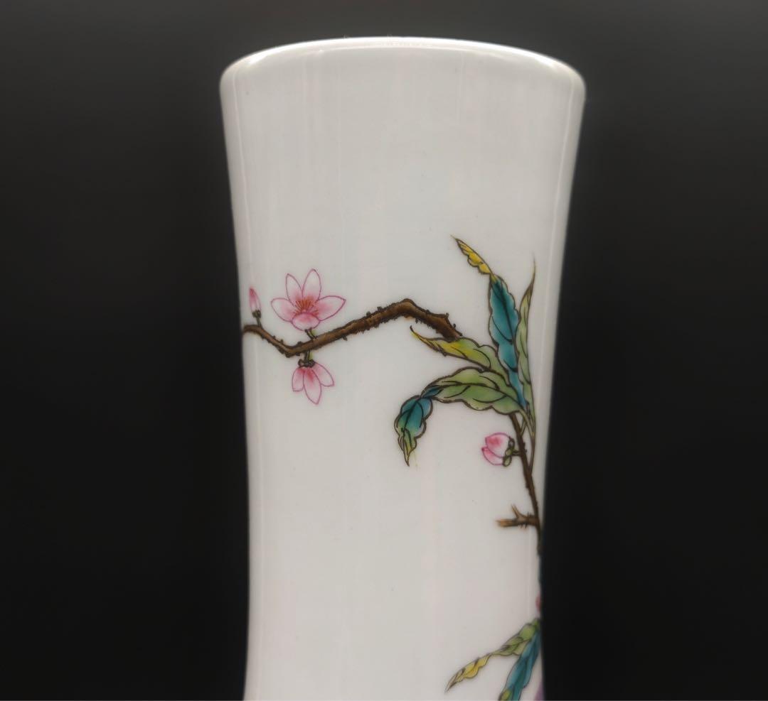 中國美術 古玩 桃紋天球瓶 花瓶 花入 花器