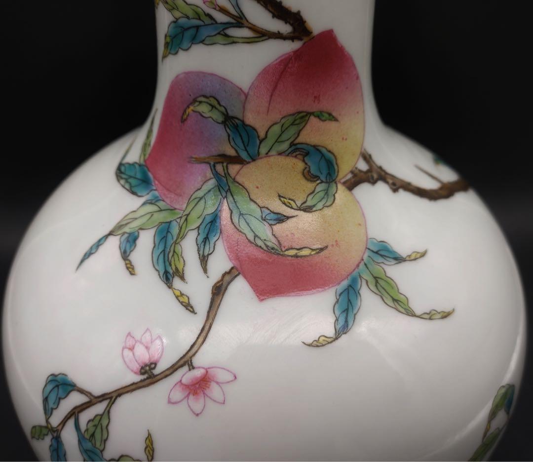 中國美術 古玩 桃紋天球瓶 花瓶 花入 花器