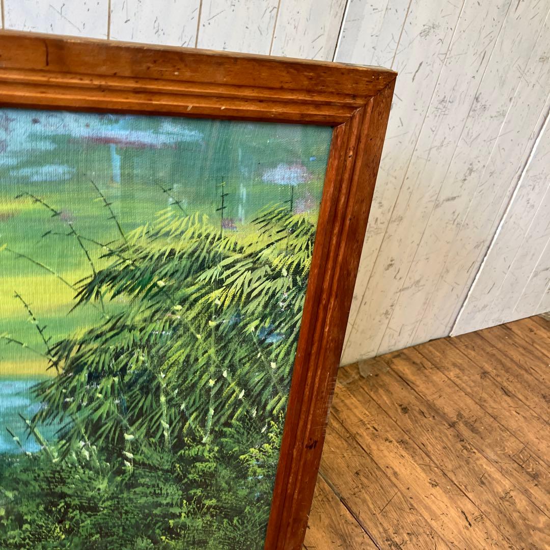 超大型 バリ島 山脈 川 風景画 油彩画 油絵 木製額縁 額装 絵画 壁掛け