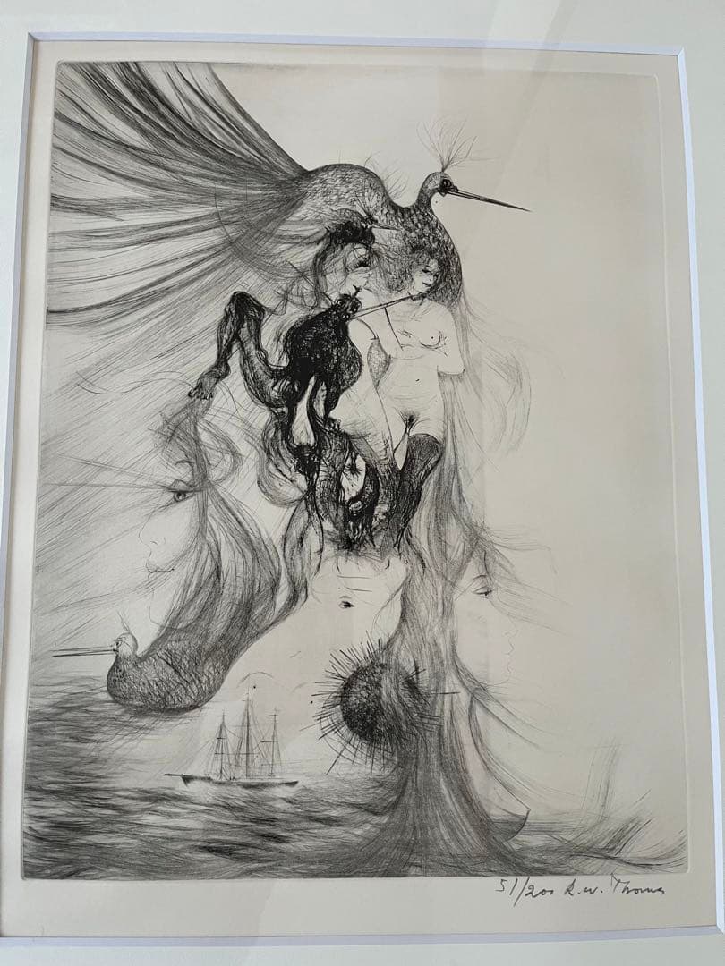 ウィリアムトーマス「鳥と女」銅板画