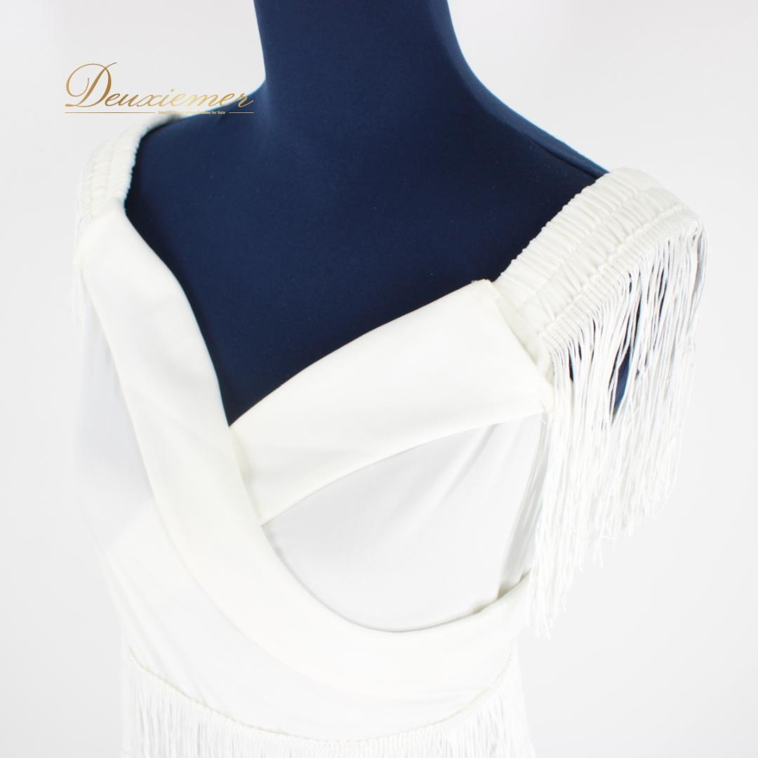 【美品 社交ダンス衣装】ワンピース ドレス ラテン 白 ホワイト フリンジ 無地