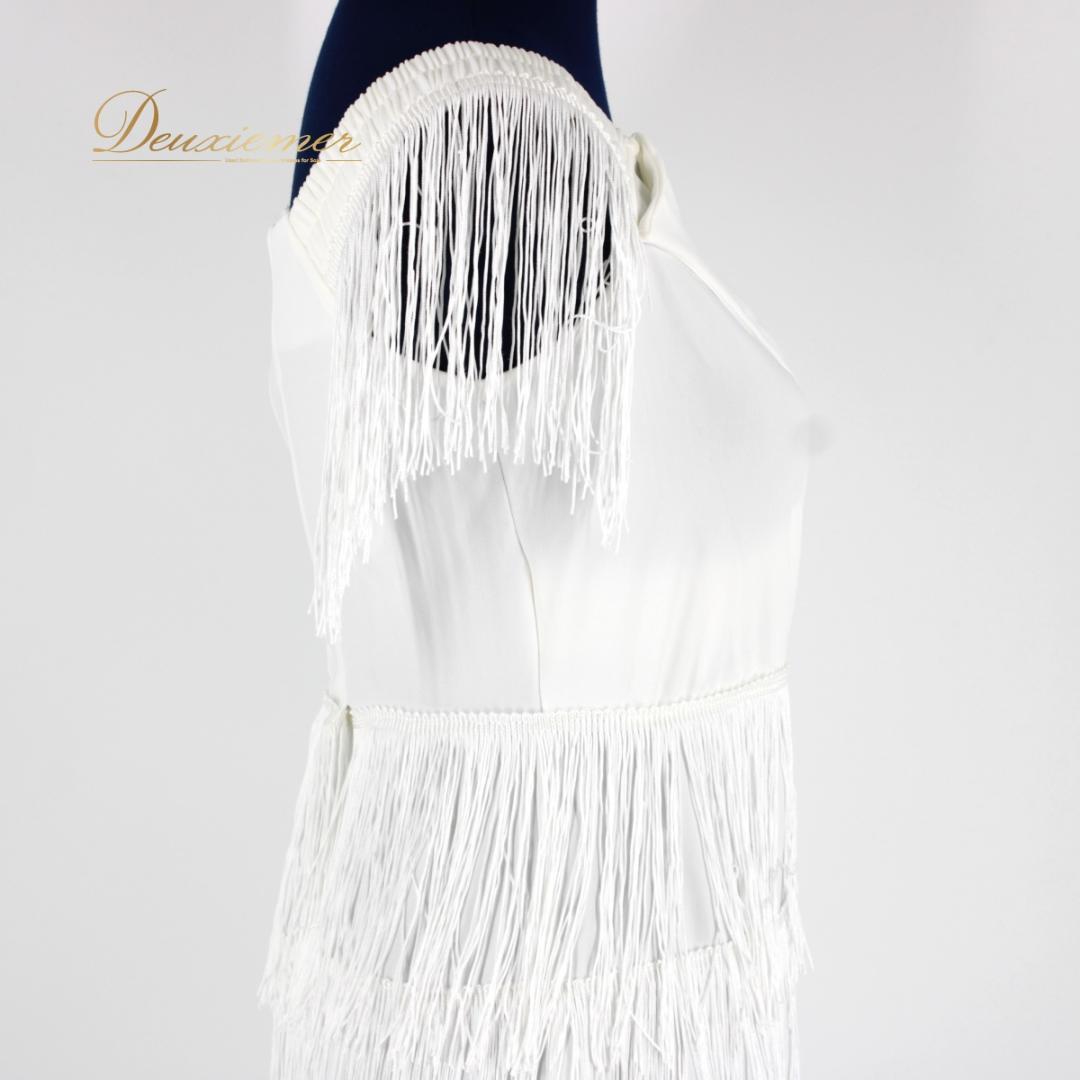 【美品 社交ダンス衣装】ワンピース ドレス ラテン 白 ホワイト フリンジ 無地