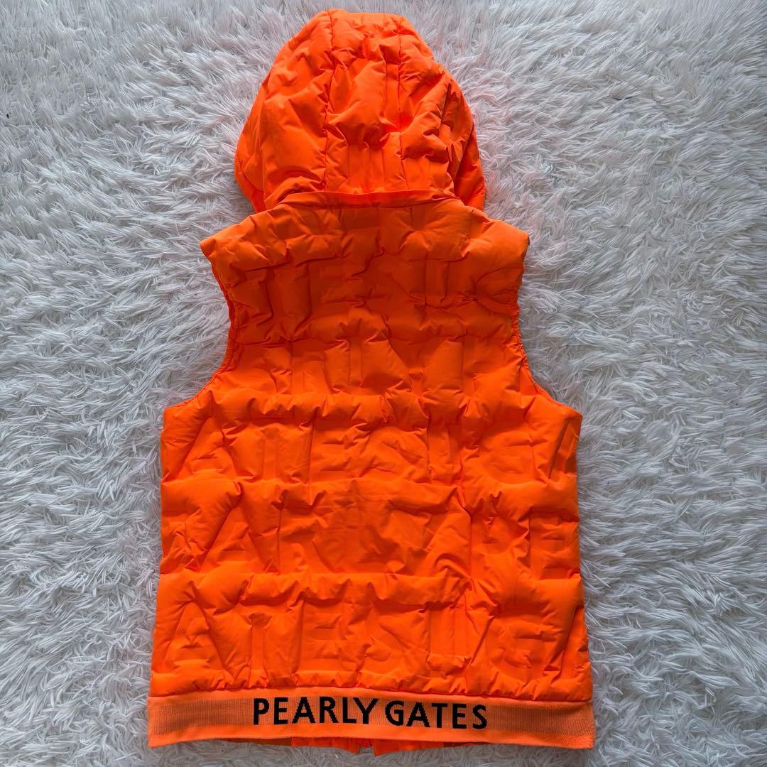 最新作 パーリーゲイツ ダウンベスト オレンジ 3D 立体 フード バックロゴ