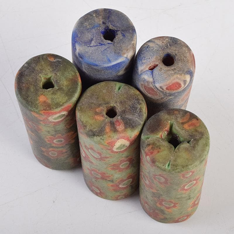 中国　古代ガラス　翡翠瑪瑙など　とんぼ玉　10点まとめて　M　R9227