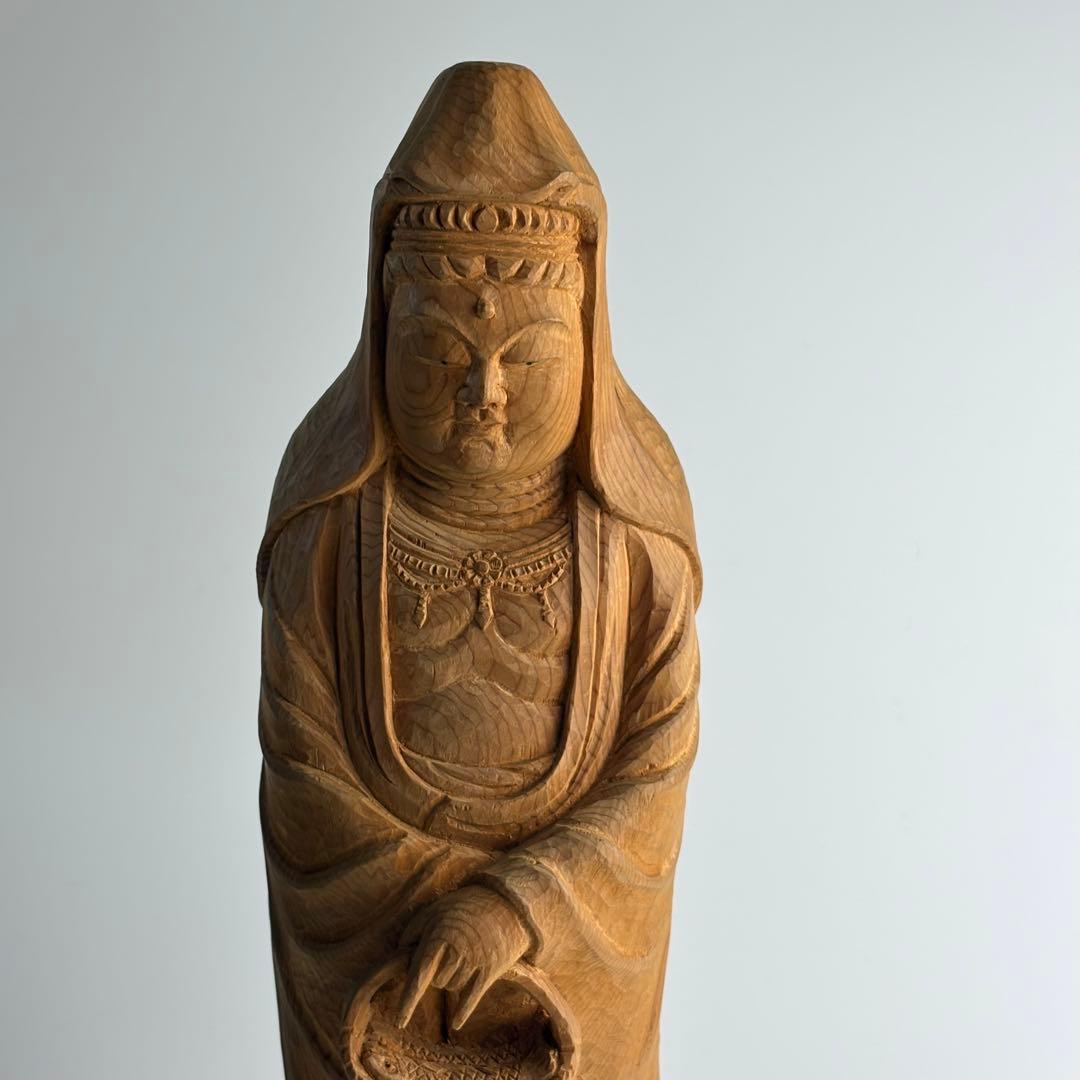 都竹峰仙 木彫 魚藍観音立像 共箱 飛騨高山 仏像 仏教美術