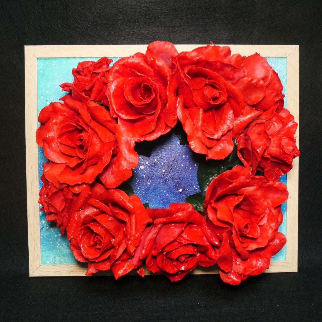油絵 油彩 油彩画 絵 絵画 【薔薇リース】