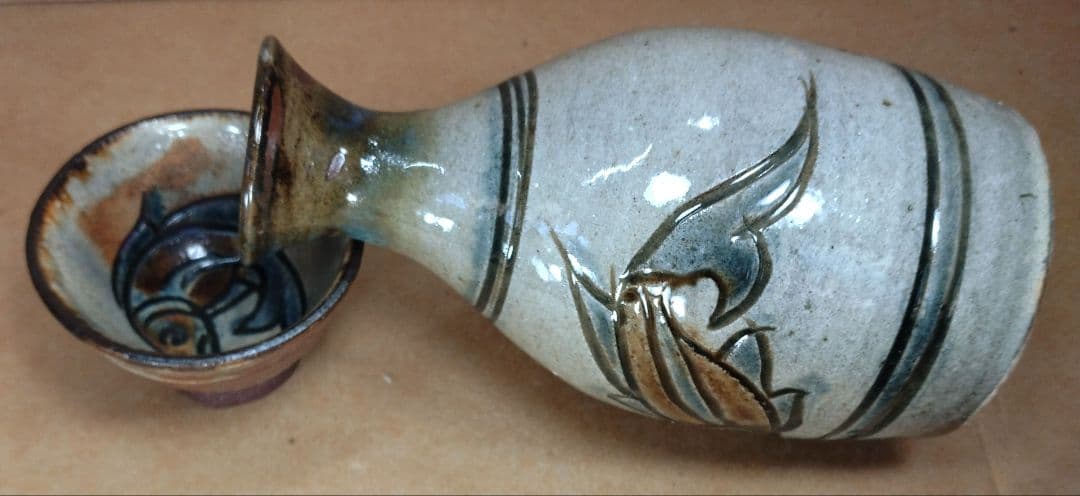 【本物保証】金城次郎「壷屋焼 徳利」「魚ぐい呑」2セット全共箱 栞1 人間国宝