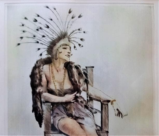 作者不詳サインはC.y bana　外国人画家による「踊り子」　リトグラフ　金縁額