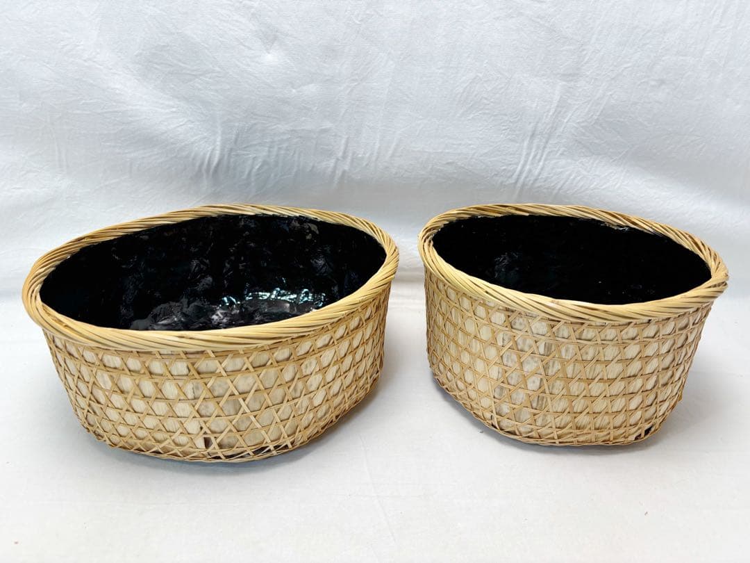 ほぼ未使用 茶道具 又妙斎好写 唐筆篭炭斗 一双（炉用・風炉用）炭取 竹細工紙箱