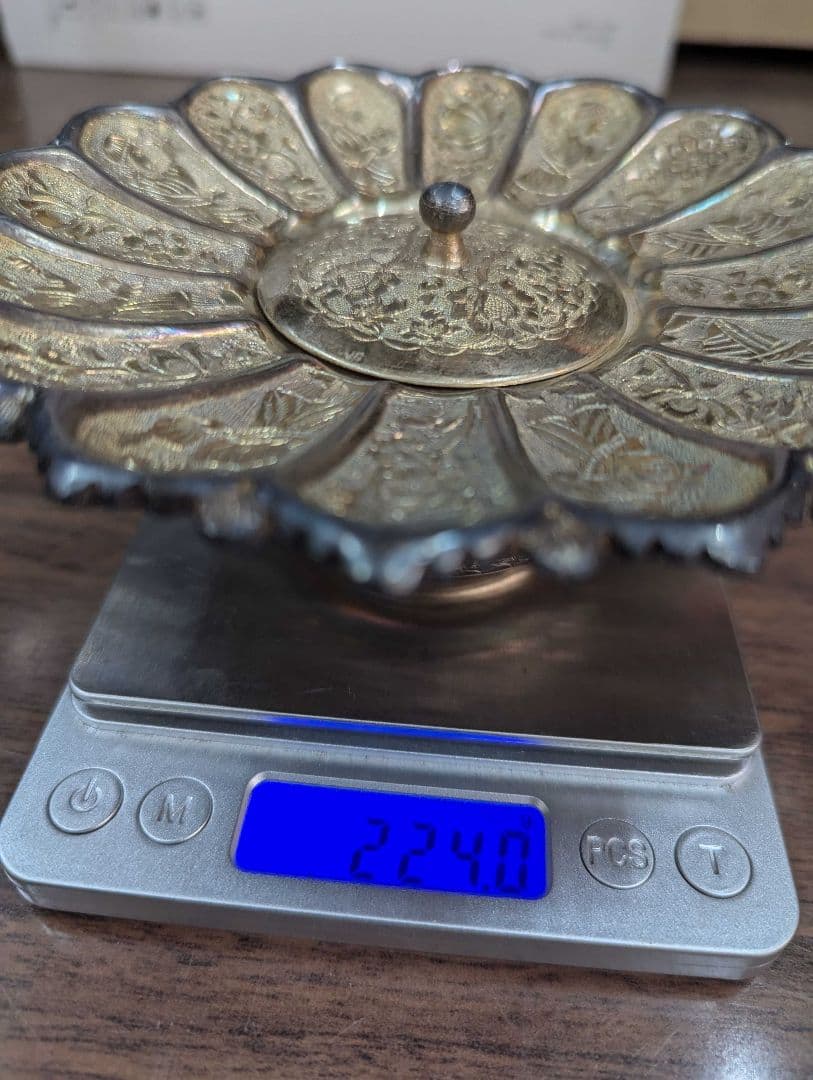 アンティーク ロシア製シルバー コンポート皿 花型 装飾皿 工芸品 小物入れ